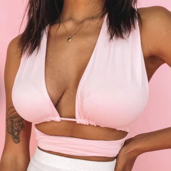 Beginning Boutique Niomi Wrap Tie Crop Top in Baby Pink - Picture 8 of 11